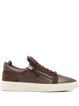 Giuseppe Zanotti zip-detail sneakers - men - Calf Suede/Rubber/Calf Leather/Fabric - 42 - Brown