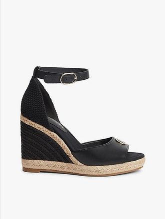 Tommy Hilfiger Logo Plaque Leather Wedge Heel Espadrilles