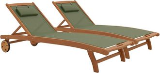 Oviala Juego de 2 tumbonas de madera y textileno Martigues
