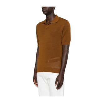 Tagliatore Polo Shirts, male, Brown, Size: 2XL Finlay Crochet Cotton Polo