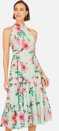 Yumi Floral Halter Neck Midi Dress in Mint Green at Nordstrom, Size 12