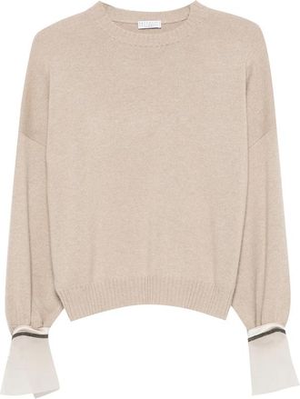 Brunello Cucinelli Monili-embellished Panelled-cuff Sweater