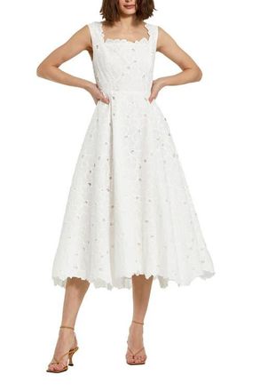 Mac Duggal Embroidered Floral A Line Sleeveless Midi Dress in White at Nordstrom, Size 10