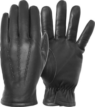 Pratt and Hart Mens Lambskin Winter Leather Gloves with Thinsulate Lining - Black