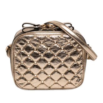 Valentino Pre-owned Valentino Metallic Wrinkled Lambskin Rockstud Spike Double Zip Camera Bag Ladies Y41013MHW13XRLSG