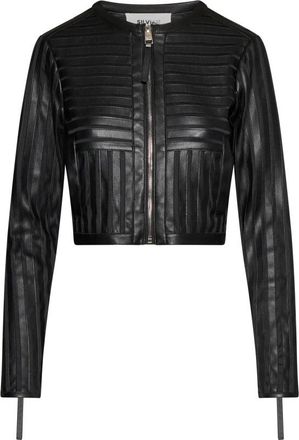 Silvian Heach Kort Jasje met Rits en Gestructureerd Design - Dames - Zomerjassen - Zwart - L - Leer - Jassen