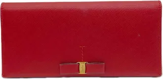 Ferragamo Red Color Leather Long Wallet (Bi-Fold) (Pre-Owned)