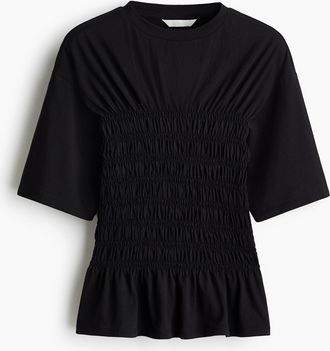 H&M Gesmoktes T-Shirt - Schwarz