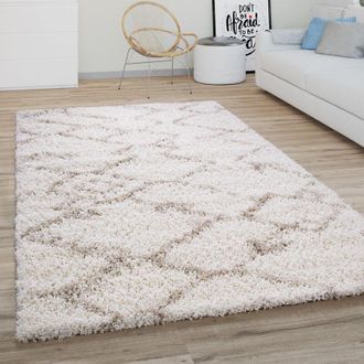 Paco Home Paco Home Alfombra Salón Pelo Largo Shaggy Motivo Moderno Boho Escandinavo Rombos Crema Beige, Ø 200 cm redon
