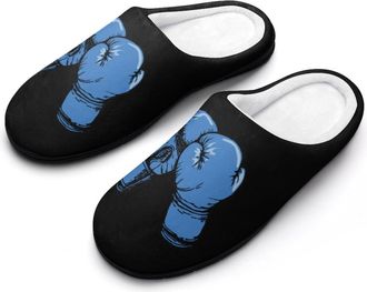Generic Blue Boxing Gloves Funny Mens Cotton Slippers Soft Non-Slip Rubber Sole House Slipper Indoor Outdoor