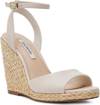 Steve Madden Devin Ankle Strap Wedge Sandal in Bone Leather at Nordstrom, Size 9.5