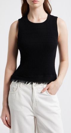 Rag & Bone Ayan Rib Knit Fringe Trim Tank in Black at Nordstrom, Size Xx-Small