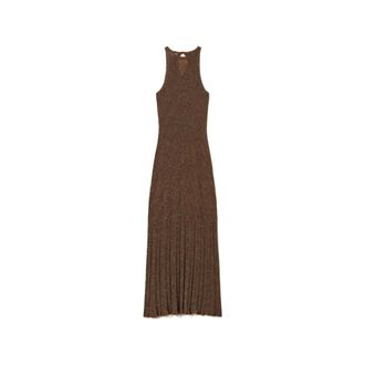 Twinset Maxi Dresses, female, Brown, Size: L Punched Chevron Knit Maxi Dress