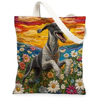 Generic Spring Boxer Dog Canvas Tote Bag for Shopping 13x15, Knitting Style Garden Puppy Reusable Grocery Print Bag for Women, Fun Pet Beach Aesthetic Paintin