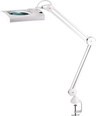 OEM L&aacute;mpara Con Lupa Led, Lente De Vidrio, 190,5 Mm (7,5), Abrazadera De Mesa, Cubierta Blanca, Esquina. Cabeza