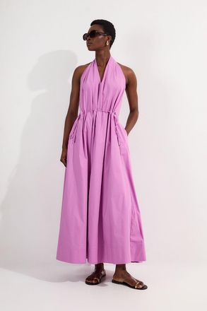 Karen Millen Womens Cotton Ruched Waist Woven Midi Dress - Purple - Size 10 UK