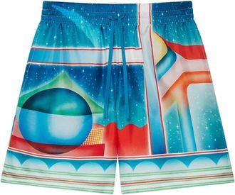 Casablanca Blauwe Geometrische Zijden Trekkoord Shorts - Heren - Strandmode - Blauw - XL - Polyester - Badmode