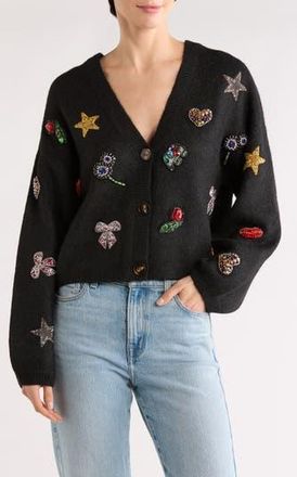 Blank NYC Embellished Appliqu&eacute; Cardigan in Dazzle Me at Nordstrom Rack, Size X-Small