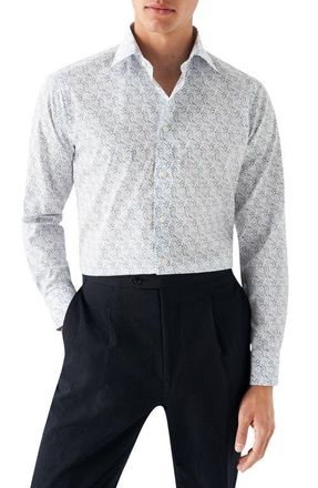 Eton Contemporary Fit Floral Cotton Dress Shirt in Medium Blue at Nordstrom, Size 15 - R