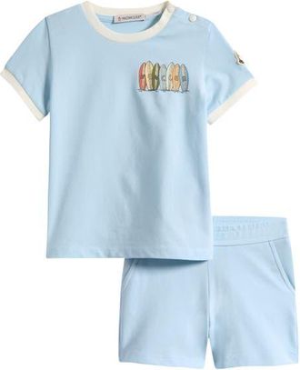 Moncler Kids Knit Graphic T-Shirt & Shorts Set in Light Blue at Nordstrom, Size 12-18M