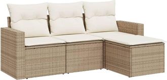 vidaXL Juego De Sof&aacute;s Jard&iacute;n Con Cojines 4 Pzas Rat&aacute;n Sint&eacute;tico Beige Vidaxl