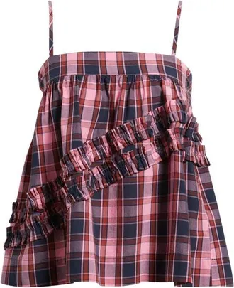 Damson Madder Nyra Ruffle Plaid Organic Cotton Cami in Magenta at Nordstrom, Size 14