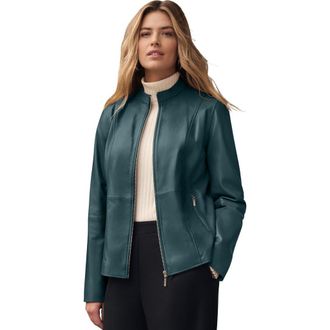 Jessica London Zip Front Leather Jacket in Mystic Pine at Nordstrom, Size 28