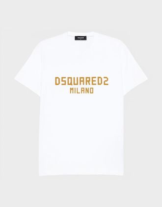 Dsquared2 Mens Milano Logo T-Shirt Print White Ochre - Size: 44