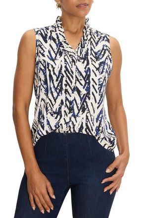 Nic+Zoe Crosshatch Ruffle Around Sleeveless Top in Indigo Multi at Nordstrom, Size Xx-Large