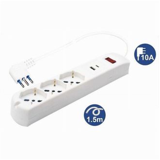 Trade Shop Trade Shop - Multipresa 5 In 1 Usb A + C + 3 Prise Para Schuko / Bipasso / Eu Cavo 1.5mt 80081