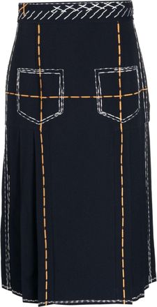 Moschino contrast-stitching high-rise midi skirt - women - Viscose/Acetate/Acetate/Silk - 44 - Blue