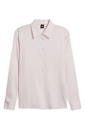 BOSS Bonya Stretch Silk Button-Up Shirt in Ocean Rose at Nordstrom, Size 12