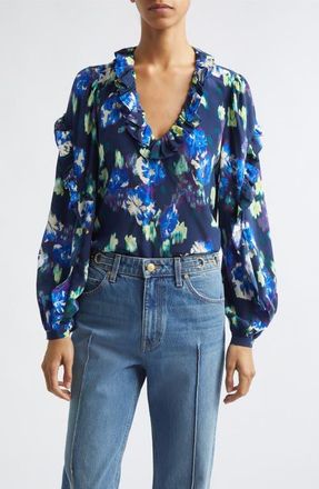 Ulla Johnson Marguerite Ruffle Silk Top in Evening Bloom at Nordstrom, Size 10