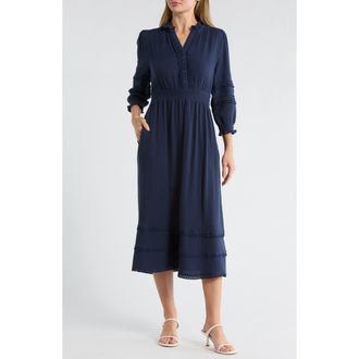 Ellen Tracy Button Front Gauze Dress in Navy at Nordstrom Rack, Size X-Large
