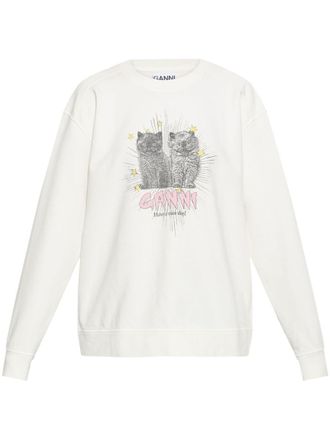 Ganni Kittens Print Cotton Sweatshirt