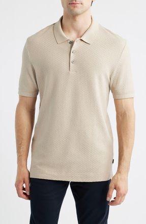 BOSS Perry Geo Textured Cotton Polo in Beige/Khaki at Nordstrom, Size Xx-Large