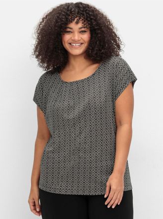 Sheego T-Shirt SHEEGO Kurzarmshirt, Damen, Gr. 40/42, schwarz (schwarz, gemustert), 95% Viskose, 5% Elasthan, bedruckt, gemustert, Rundhals, Shirts T-Shirt