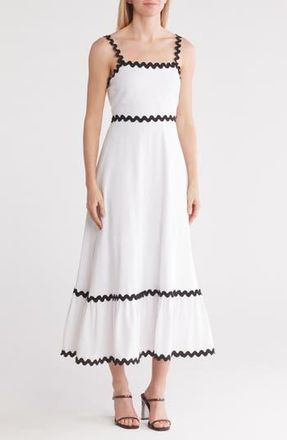 By Design Ipanema Rickrack Trim Fit & Flare Dress in White/Black at Nordstrom Rack, Size Large