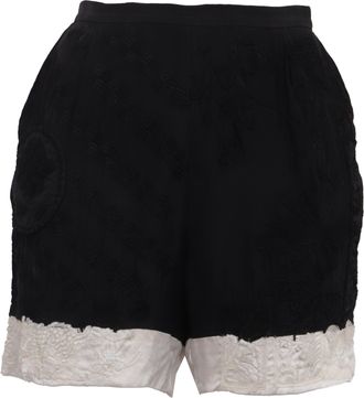 Dries Van Noten High-Rise Embroidered Shorts in Black Silk