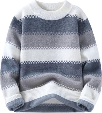 Generic Mens Warm Striped Pullover Crew Neck Long Sleeve Large Size Vintage Sweater Chic and Elegant Loose Fit Autumn Winter Sweater Casual Soft Outdoor Versa