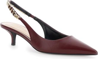 Gucci Womens Red Ancora Slingback Pumps With Lettering Bordeaux Calf Skin