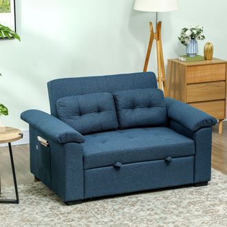 HOMCOM Click Clack Sofa Bed 2 Seater Sofa Bed for Living Room in Blue