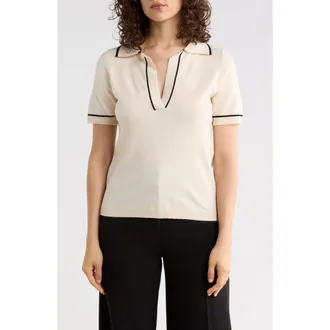 Max Studio Johnny Collar Polo Sweater in Ivory/Black at Nordstrom Rack, Size X-Small
