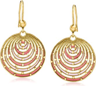 Ross-Simons Italian Pink and Red Enamel Milgrain Drop Earrings in 18kt Gold Over Sterling