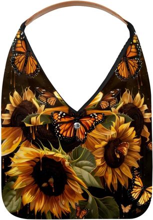 Generic Sunflower and Butterflies Reusable Lightweight Grocery Bags - Foldable Into Compact Pouch, Washable & Sturdy, Multipurpose for Shopping and Travel