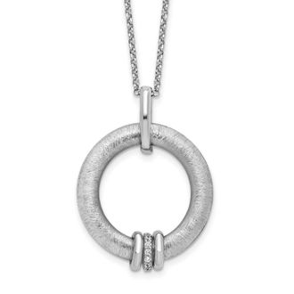 Diamond2Deal Sterling Silver Polished and Brushed CZ Pendant Necklace 16