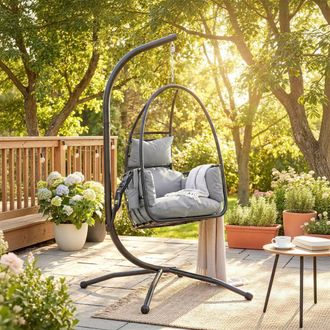 OUTSUNNY Hanging Egg Chair, Swinging Hammock Chair with Stand, Dark Grey