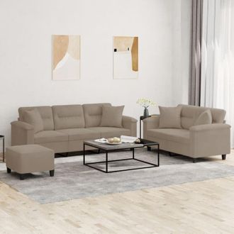 vidaXL Juego De Sof&aacute;s Con Cojines 3 Piezas Tela Microfibra Gris Taupe Vidaxl
