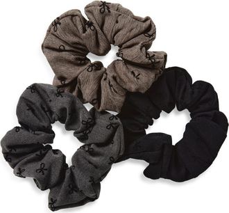 Tasha 3-Pack Bow Scrunchies in Grey/black at Nordstrom