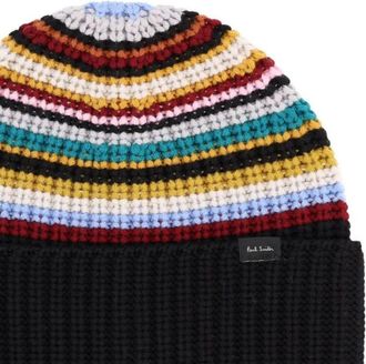 Paul Smith Striped Knit Beanie - Black